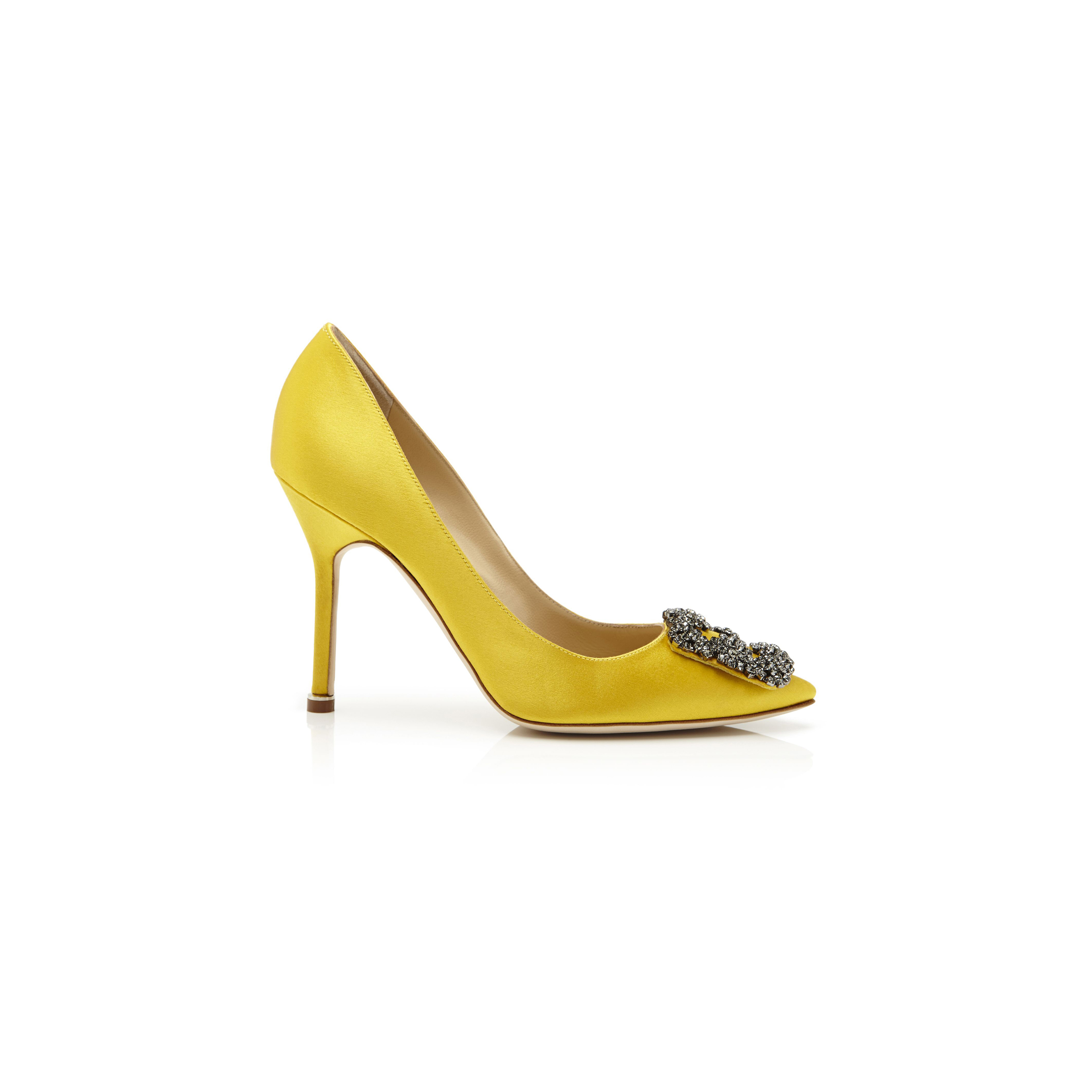 man010 B1ahn*k hangisi yellow satin jewel buckle pumps 9xx-0664-0031